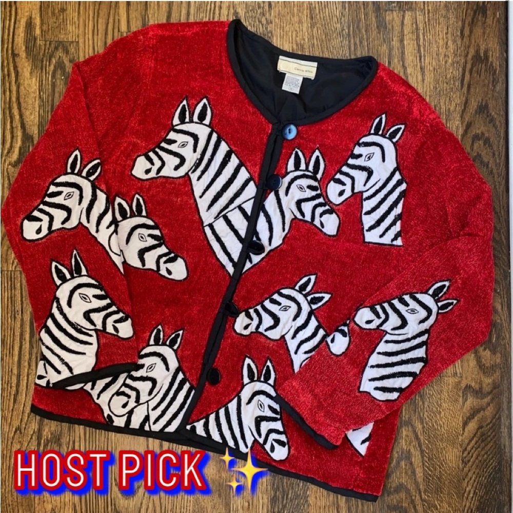 ✨HP✨ Vintage Carrie Allen Red Zebra Sweater